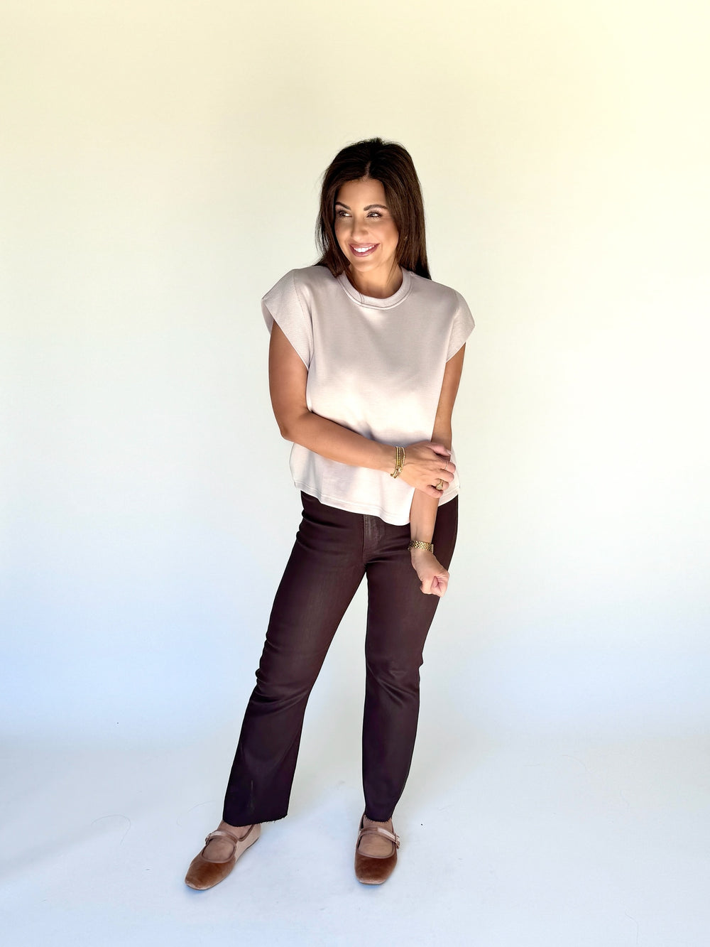 Elevated Cap Sleeve Top - Almond