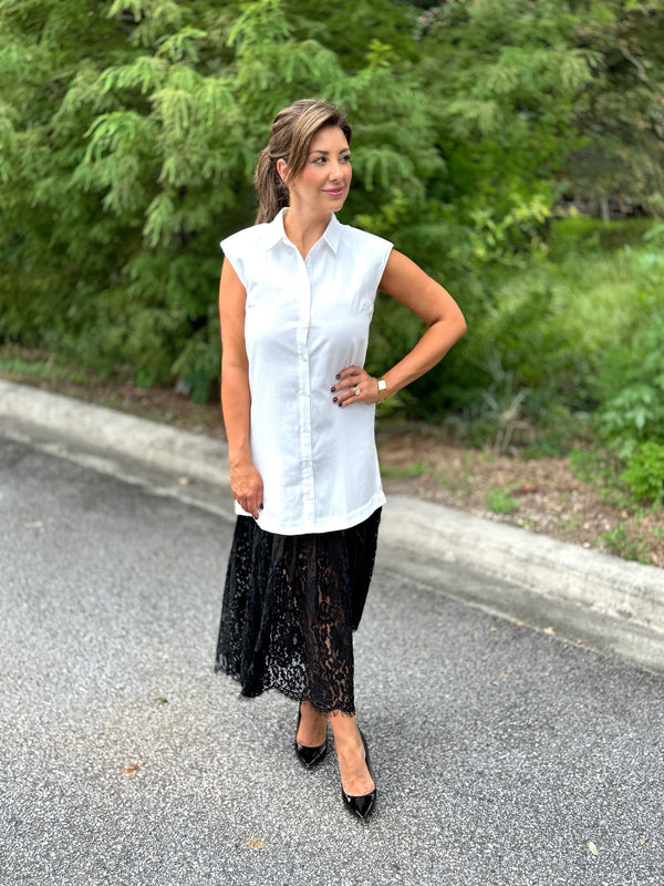 Lace Trim Shirt Dress