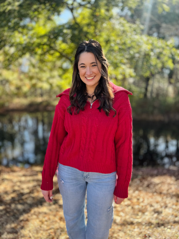 Cable Knit Half Zip Sweater