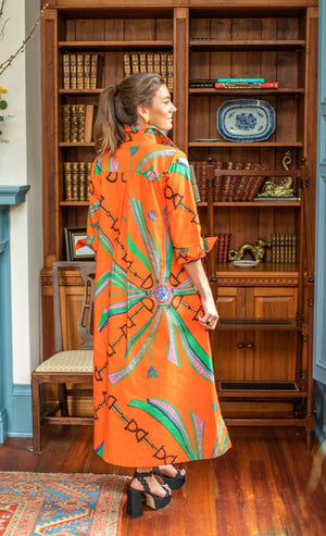 House of MBR, Fall dress, maxi dress, boutique dress, charleston boutique, Hermes, horse bit, equestrian fashion, Estate Orange Shirt Dress Long