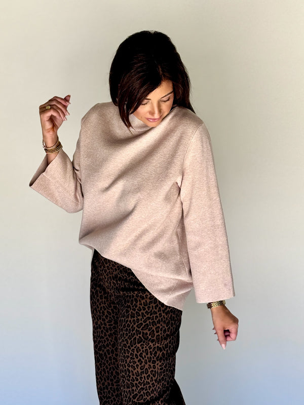 Oatmeal Mock Neck Top