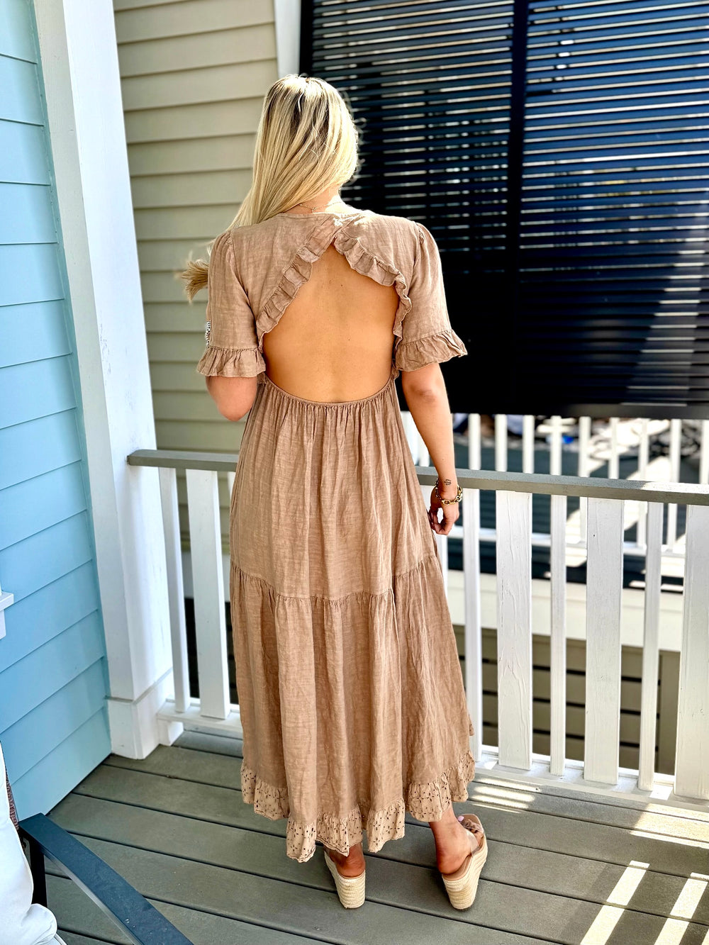 Linen Open Back Maxi Dress
