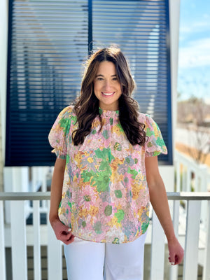 spring top, elevated spring top, pastel floral top