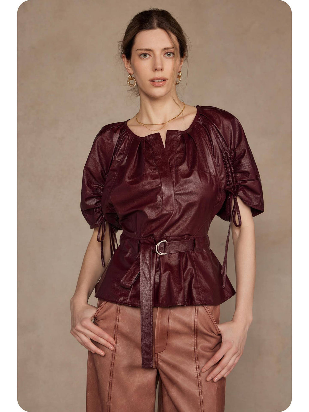 Burgundy Faux Leather Top