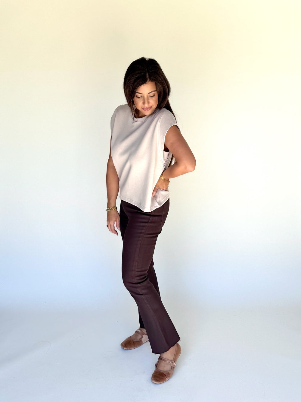 Elevated Cap Sleeve Top - Almond