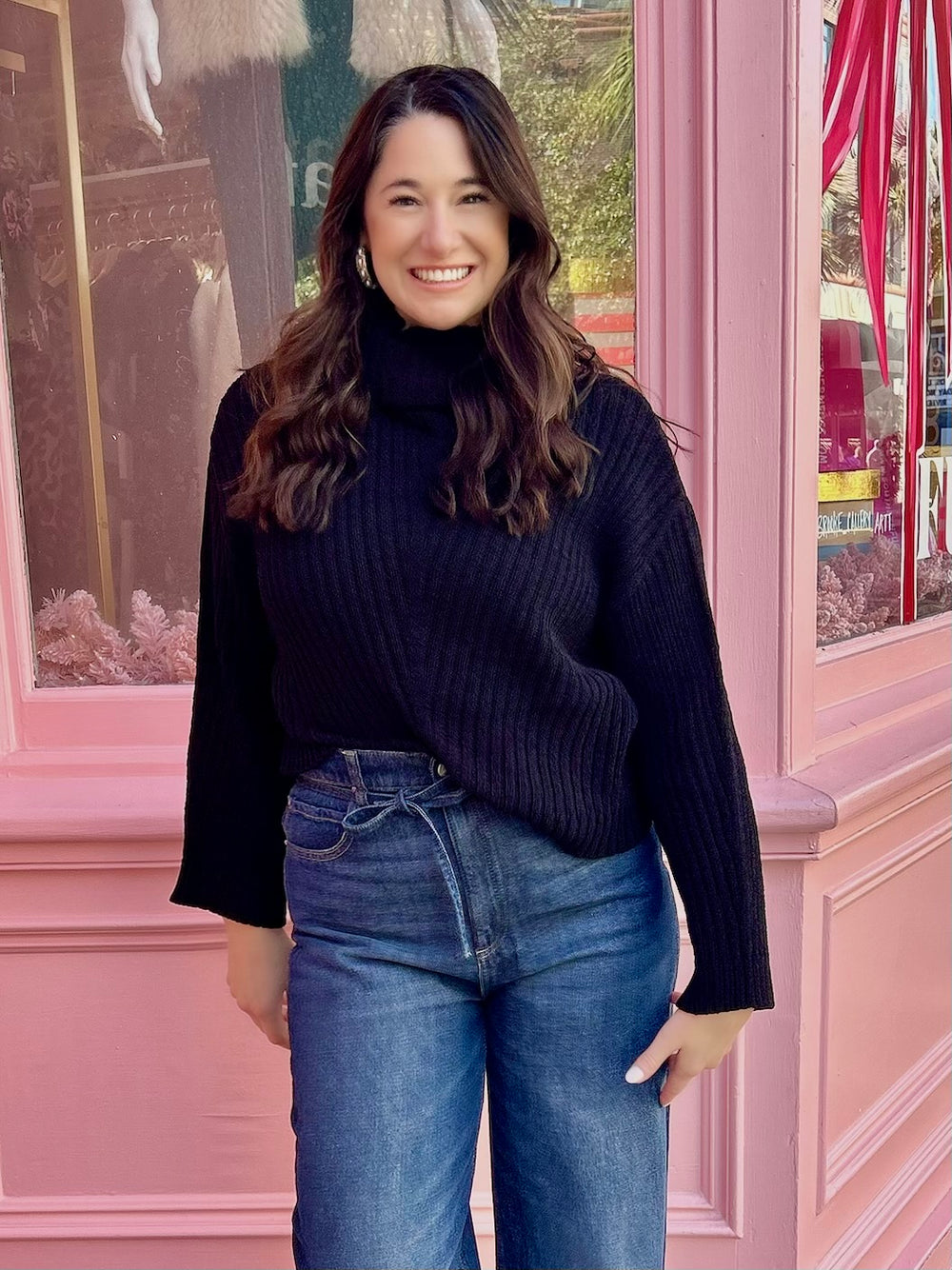Black Cropped Turtleneck Sweater