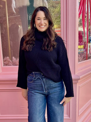 Black Cropped Turtleneck Sweater