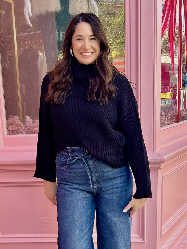 Black Cropped Turtleneck Sweater