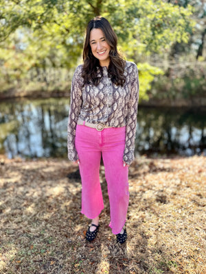 Acid Wash Stretch Denim - Hot Pink