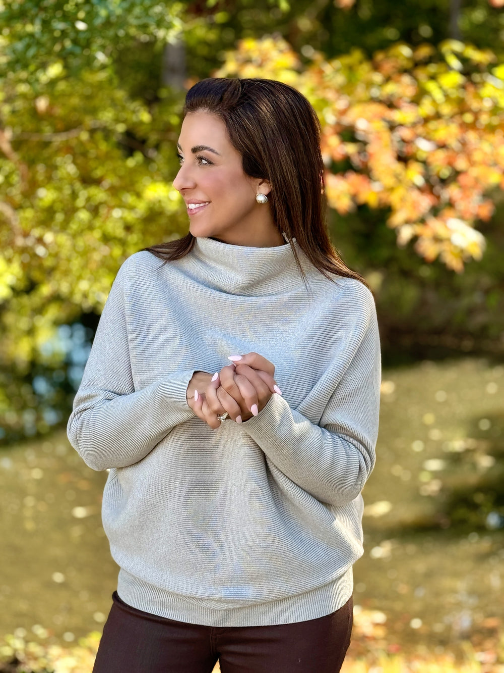 Mock Neck Tunic Sweater - Mocha