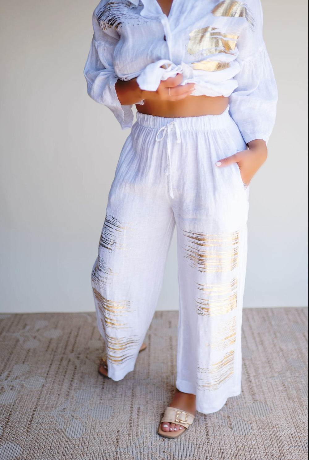 Gold Foil Streak Linen Pant - Southern Fuss