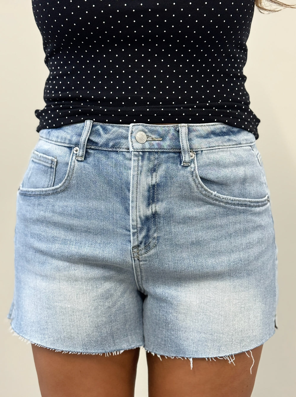 High Rise Raw Hem Shorts