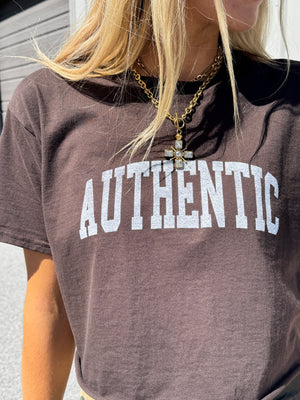 Brown Authentic Crop Tee