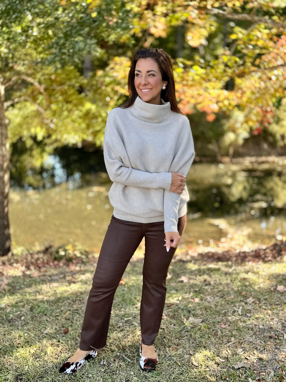 Mock Neck Tunic Sweater - Mocha