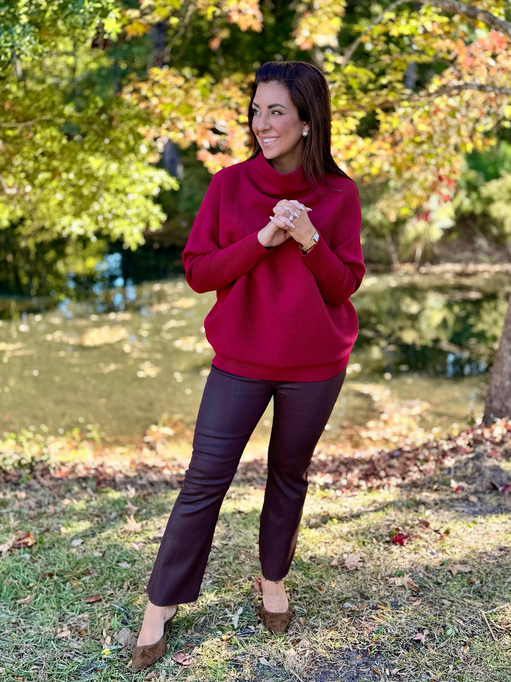 Mock Neck Tunic Sweater - Cabernet
