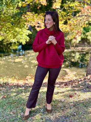 Mock Neck Tunic Sweater - Cabernet