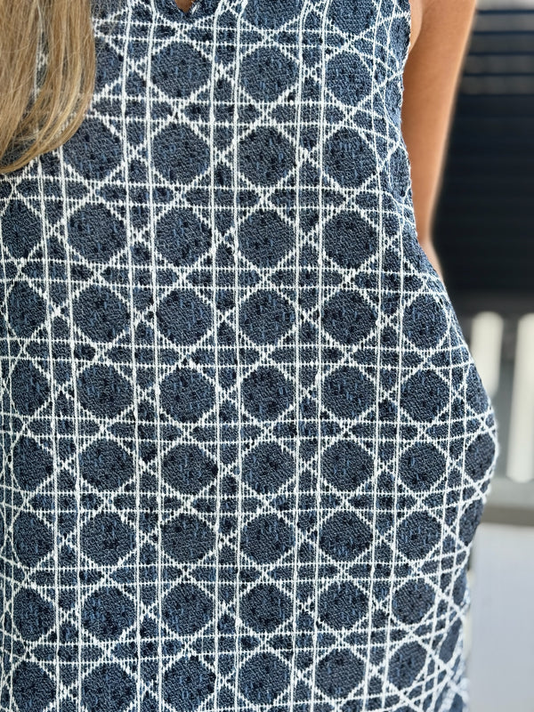 blue and white stitching dress, 
