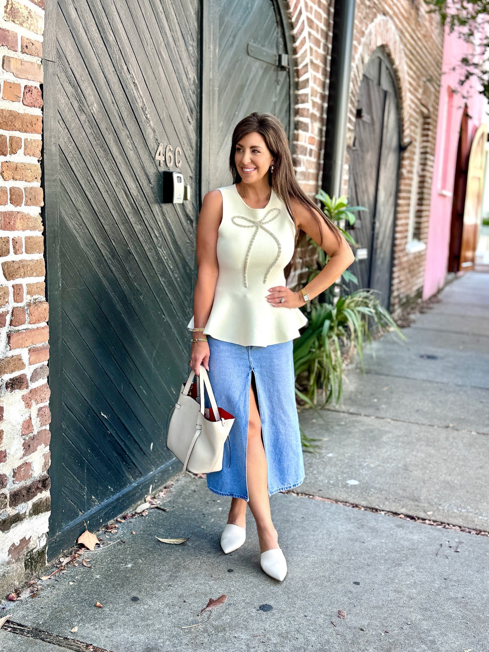 Peplum Embellished Bow Top