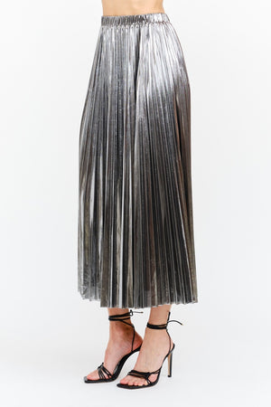 Essex Silver Metallic Midi Skirt