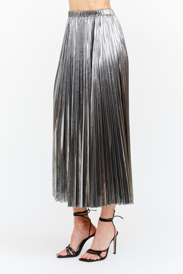 Essex Silver Metallic Midi Skirt