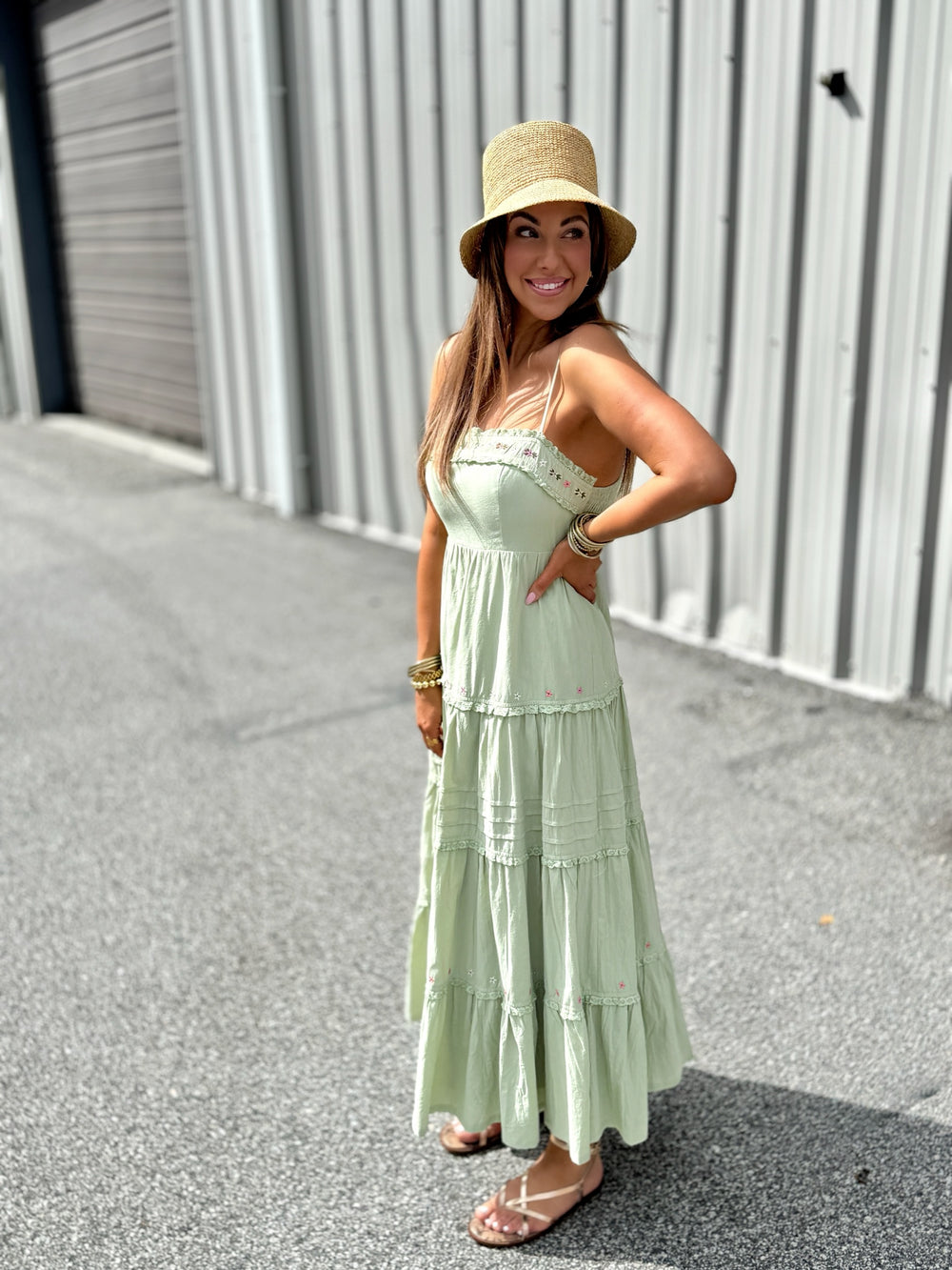 Sage Embroidered Maxi Dress