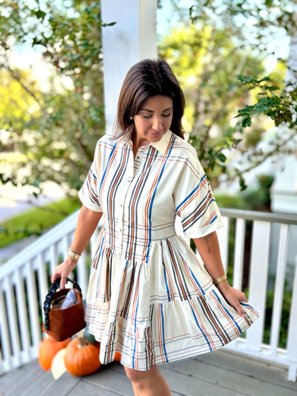 Gather Plaid Mini Shirt Dress