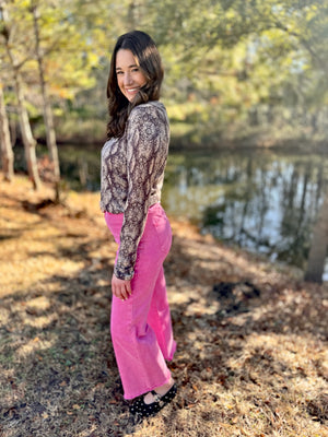 Acid Wash Stretch Denim - Hot Pink