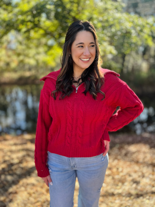 Cable Knit Half Zip Sweater