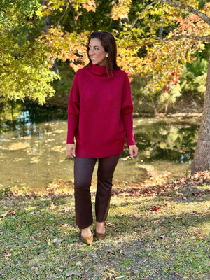 Mock Neck Tunic Sweater - Cabernet