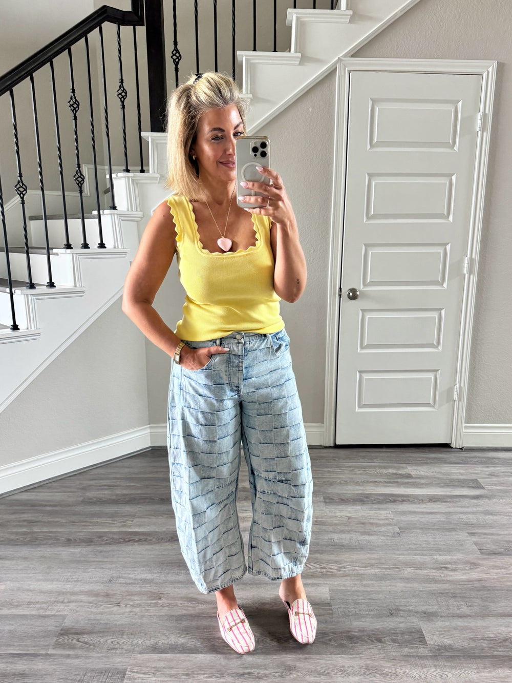 Yellow Scallop Edge Sleeveless Top