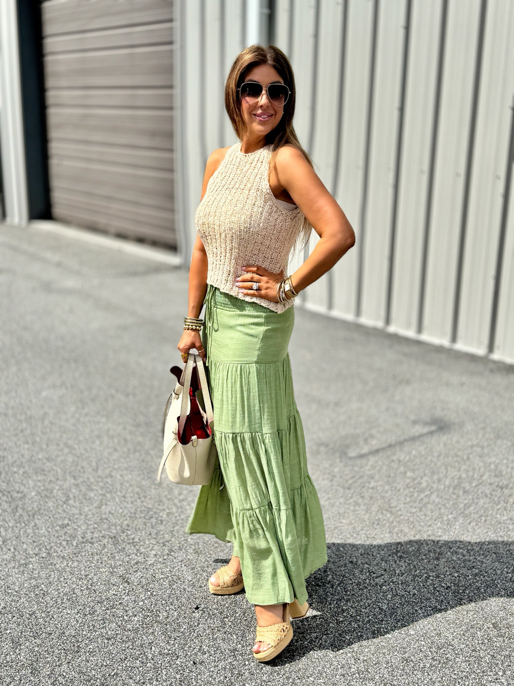Olive maxi skirt, beach maxi skirt outfit inspo, costal maxi skirt outfit, vacation maxi skirt outfit, olive maxi skirt, 