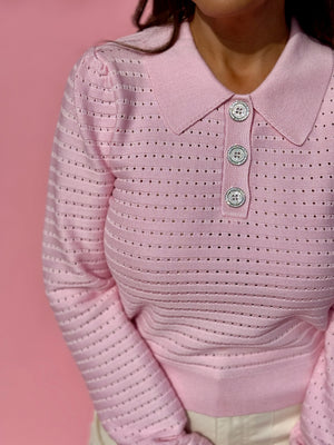 Polo Jeweled Button Top - Pink