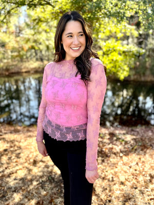 One To Remember Rose Lace Layering Top