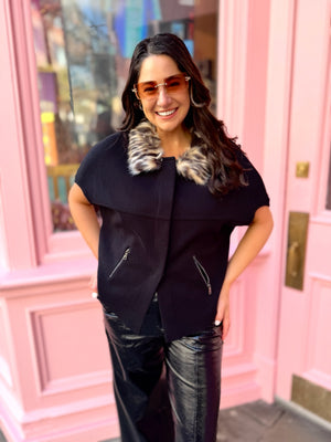 Animal Print Faux Fur Trimmed Cardigan