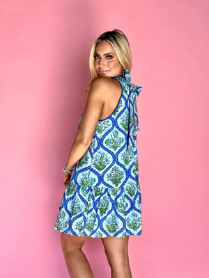 halter neck dress, tie dress, pockets, dress, short dress