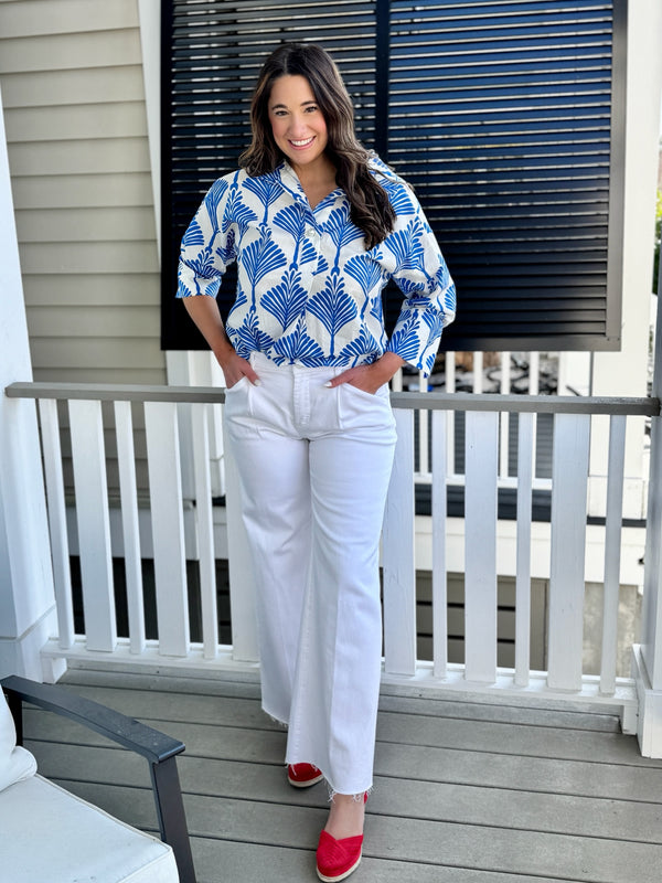 Coastal Blue Print Top