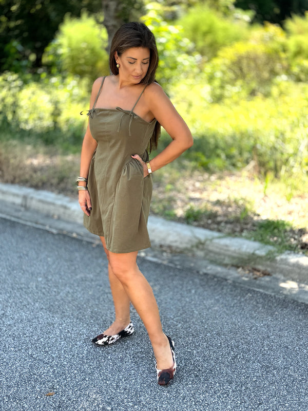 Olive Bow Trim Dress