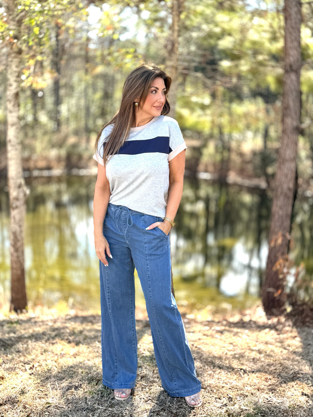 High-Rise Wide Leg Denim Joggers