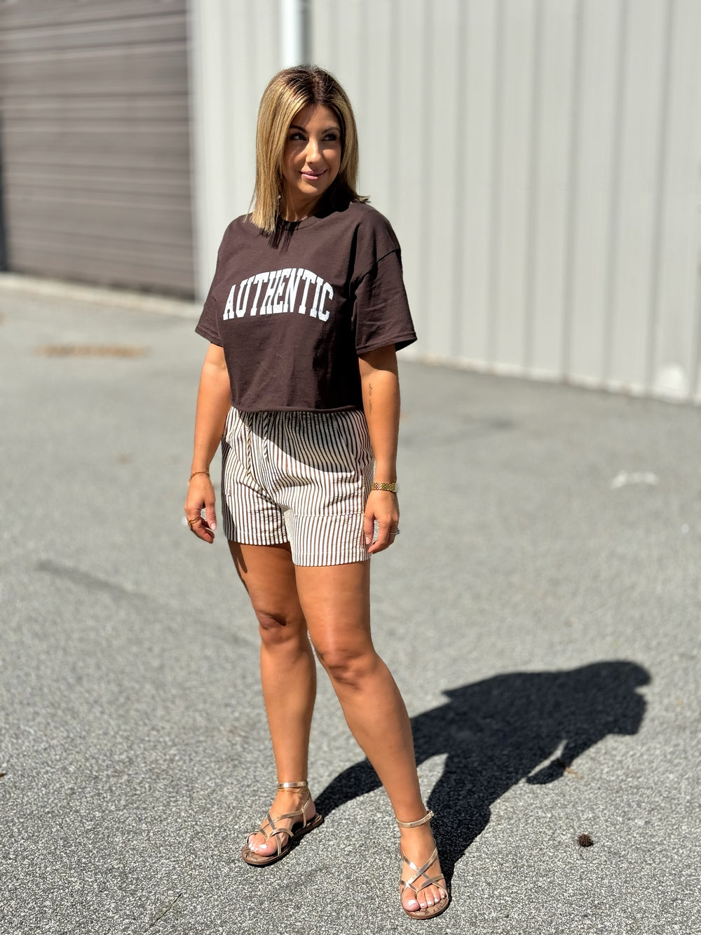 Gemma Shorts - Toffee Stripe