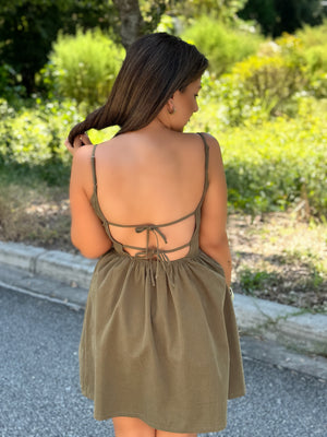Olive Bow Trim Dress