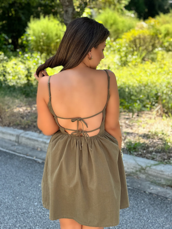 Olive Bow Trim Dress