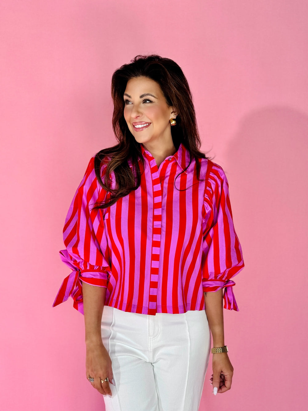 stripped top, 3/4 sleeves, pink top