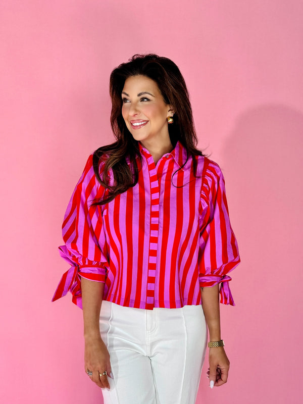 stripped top, 3/4 sleeves, pink top
