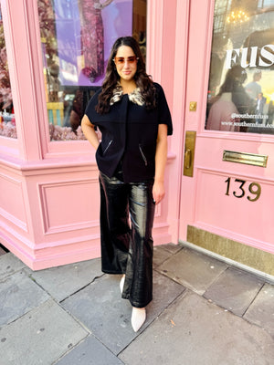 Animal Print Faux Fur Trimmed Cardigan