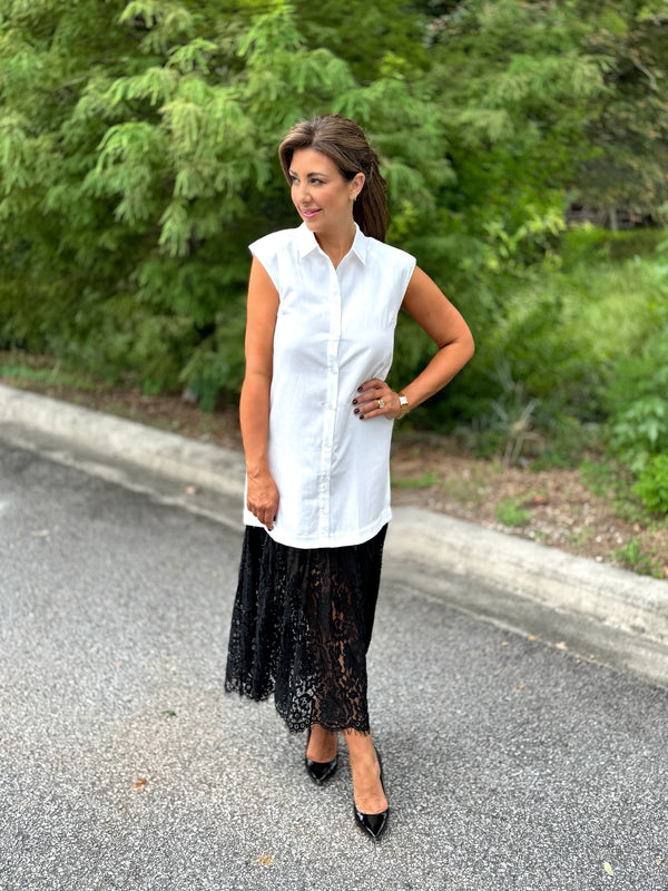Lace Trim Shirt Dress