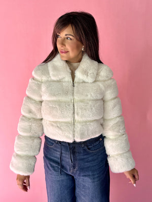 Paneled Faux Fur Vegan Leather Cropped Jacket