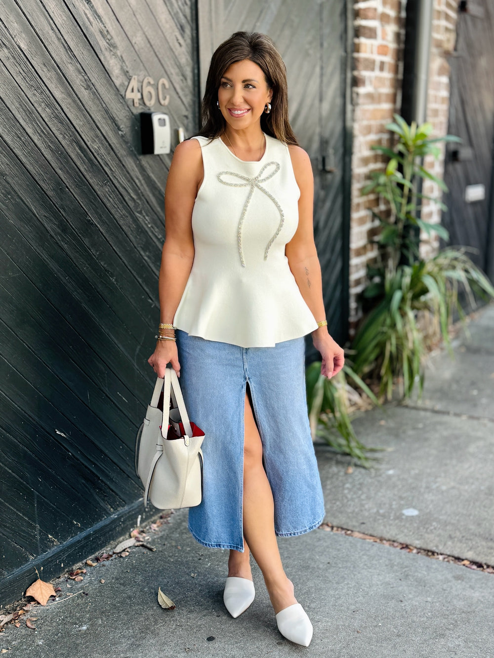 Peplum Embellished Bow Top