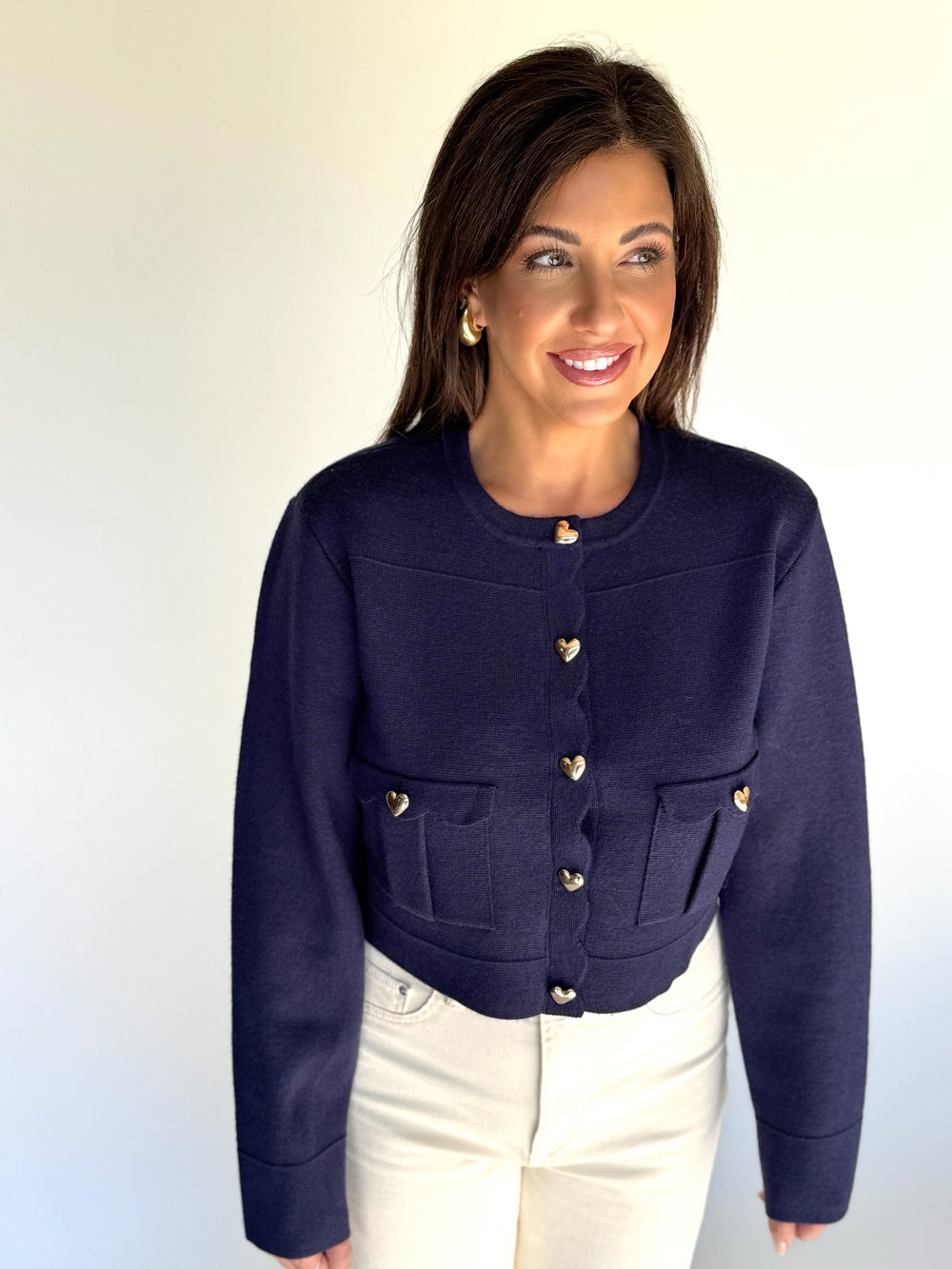 Navy Heart Button Cardigan