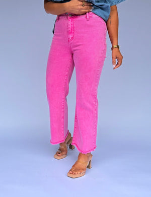 Acid Wash Stretch Denim - Hot Pink
