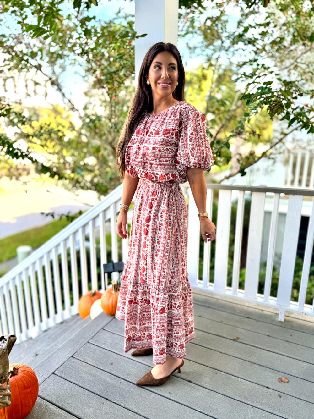 Striped Floral Midi Skirt